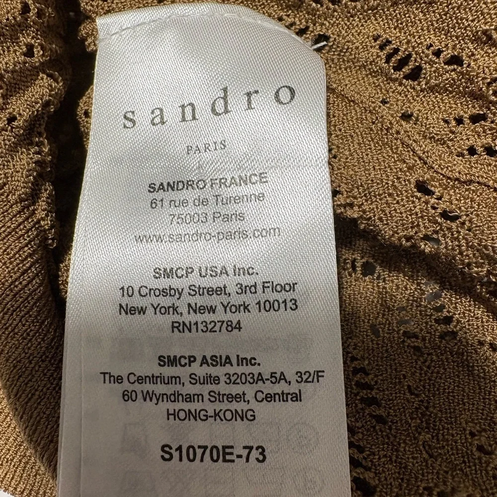 Sandro Brown, Sepia Cold-Shoulder Open Knit Jumper Sweater Long Sleeve S 3/US 8